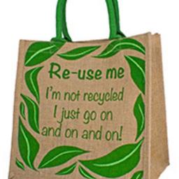 Re-use Me Jute Bag

 Re-useable, 100% bio-degradeable. Recyclable, Eco-friendly & Sustainable. Same design on front and back. Size: H30 x W30 x D20cm (including handle H36cm).

WAS £9 
Now £6.50 
A SAVING OF OVER 27%!!

Brand new 
From smoke free environment