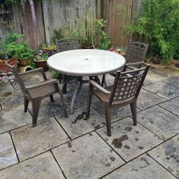 table 4 chairs 1 slight damage in pictures aluminium base removes for transportation collection whittlesey
