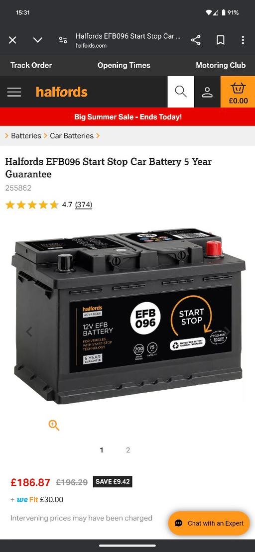 Vehicles Worcestershire Worcester - Photos for Halfords EFB096 Start Stop Car Battery