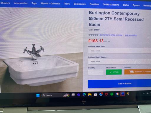 Buy & Sell Kent Medway - Kent - Photos for Burlington 580mm 2TH semi recessed basin