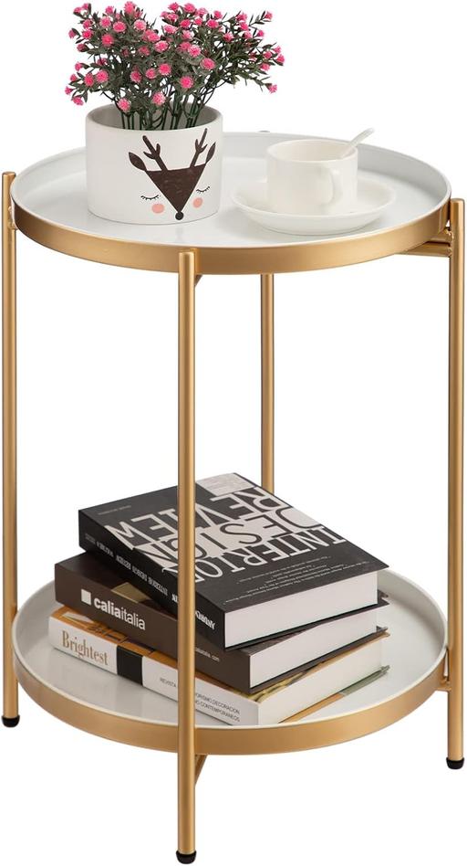 Buy & Sell Central London - Photos for Round Side Table Metal End Table, 2-Tier