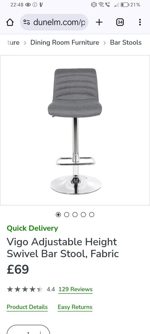 Buy & Sell West Midlands Birmingham - Photos for New swivel bar stool, grey, dunelm. RRP £69