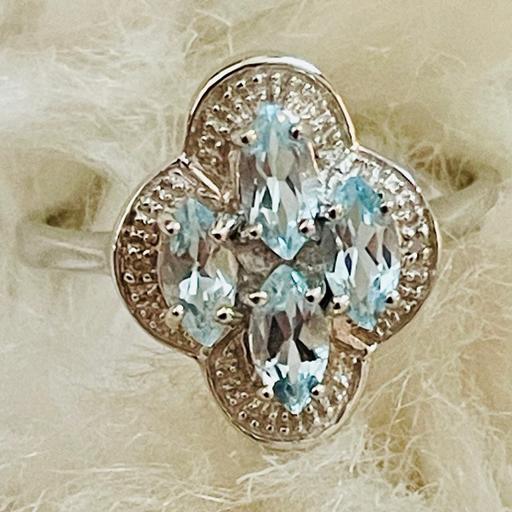 Buy & Sell Dorset Bournemouth, Christchurch and Poole - Photos for Blue Topaz & Two 1pt Diamonds Flower Ring