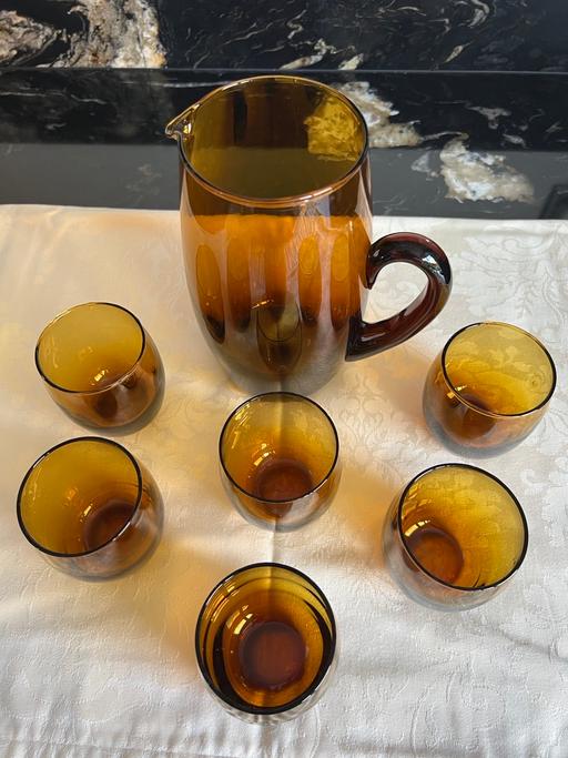 Buy & Sell Essex Basildon - Photos for Retro Brown Glass Jug and 6 glasses