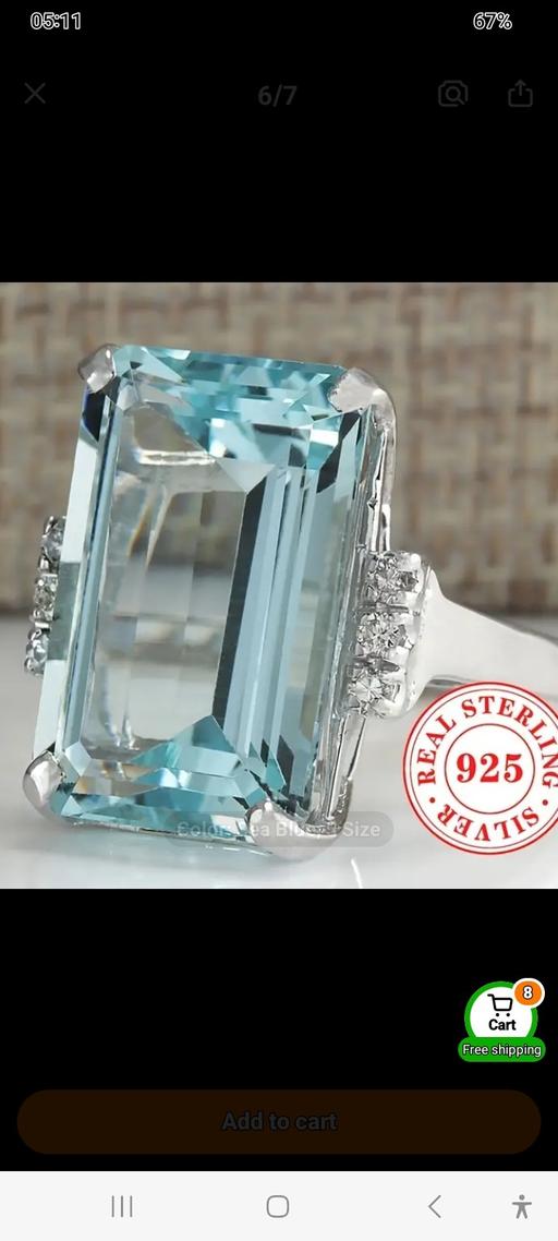 Buy & Sell Worcestershire Bromsgrove - Photos for AQUAMARINE SILVER RING SIZE N