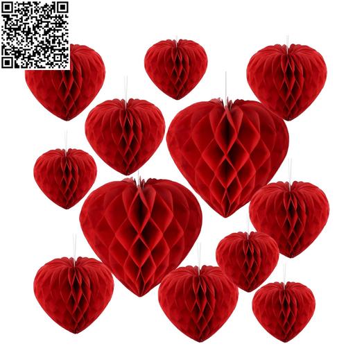 Buy & Sell Central London Charing Cross - Central London - Photos for 12 pcs Red Heart Paper Honeycomb Balls