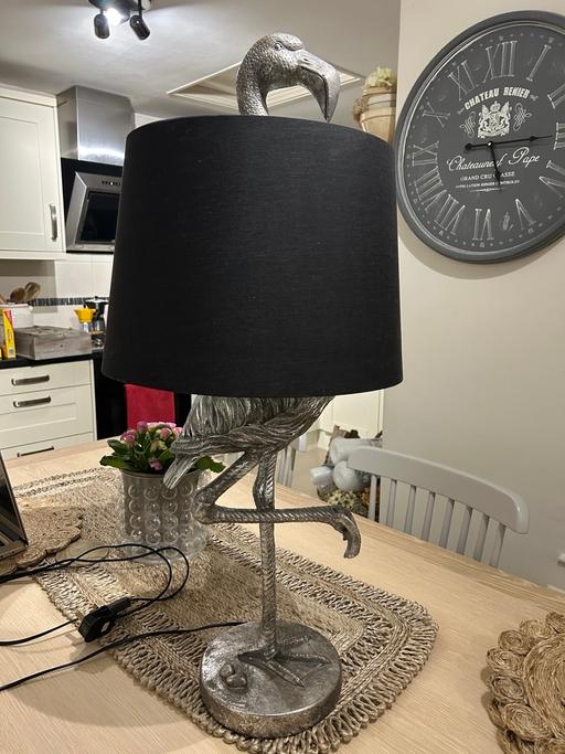 Buy & Sell Essex Harlow - Photos for Silver Flamingo Table Lamp Black Shade VGC