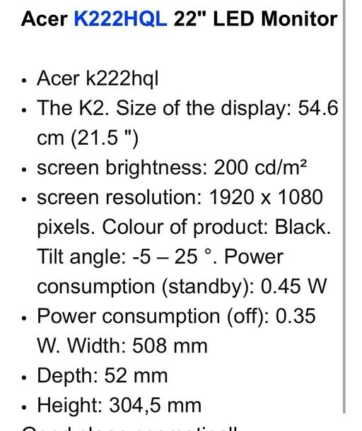 Buy & Sell Nottinghamshire Nottingham - Photos for Acer k22hql 22 inch full HD(monitor cash sale