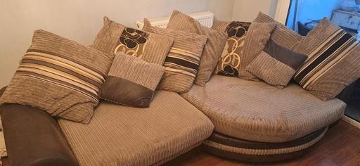 Buy & Sell Leicestershire Charnwood - Photos for Brown Cord Fabric Corner Sofa with Footstool