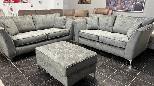 Buy & Sell Greater Manchester Bolton - Photos for Silver 3+2 sofa set with storage footstool