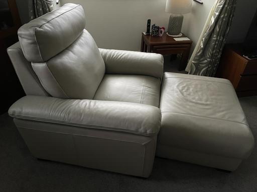 Buy & Sell Lancashire Chorley - Photos for LIGHT GREY LEATHER CHAIR AND FOOTSTOOL