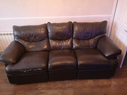 Buy & Sell West Midlands Sandwell - Photos for Leather Sofa, 3 Seater Reclining, Dark Brown