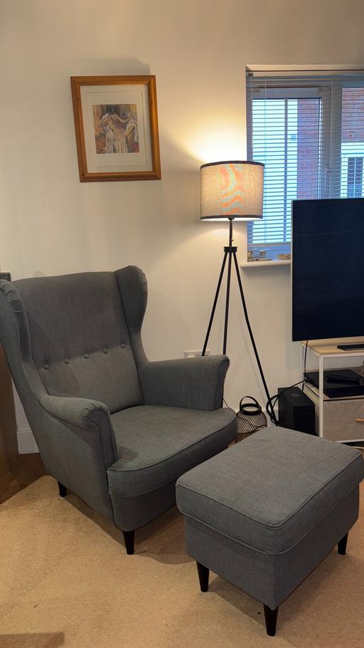 Buy & Sell Kent Canterbury - Photos for Grey Armchair and footstool - IKEA Strandmon