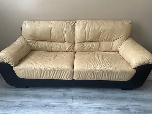 Buy & Sell West Yorkshire Bradford - Photos for 2 piece real leather cream and brown sofa set