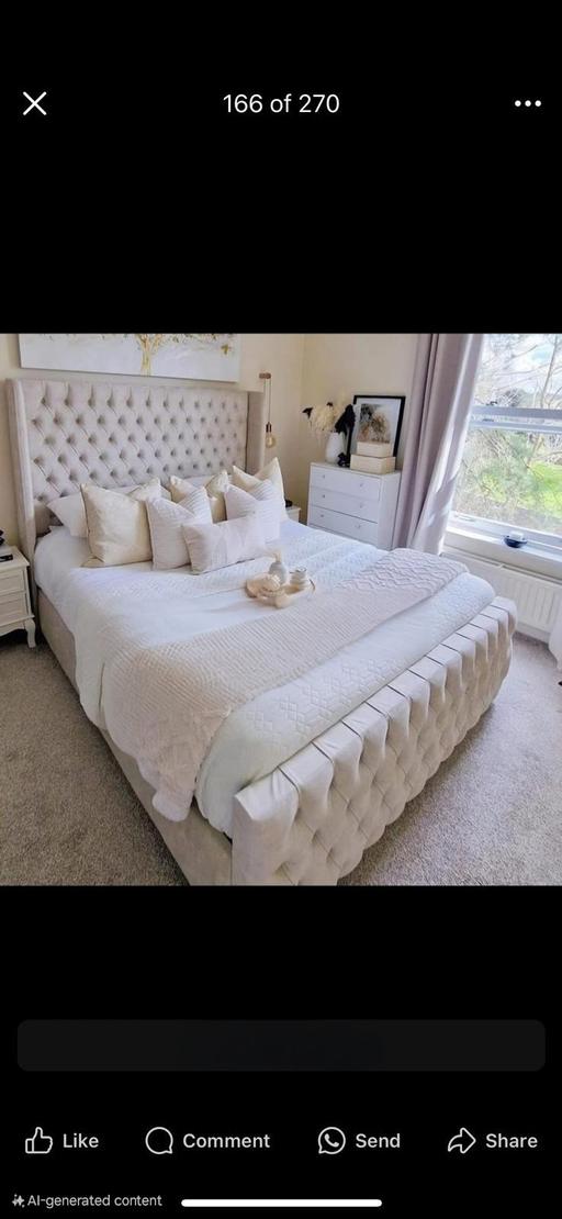 Buy & Sell Windsor and Maidenhead Oakley Green - Windsor and Maidenhead - Photos for WINGED CREAM PLUSH VELVET BED (SEE BELOW)