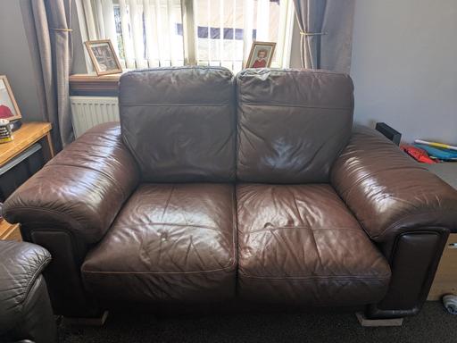 Buy & Sell West Midlands Dudley - Photos for Brown Leather Two Seater Sofa & Pouffe 