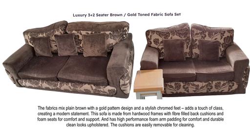 Buy & Sell West Midlands Birmingham - Photos for 3+2 Seater Brown / Gold Toned Fabric Sofa