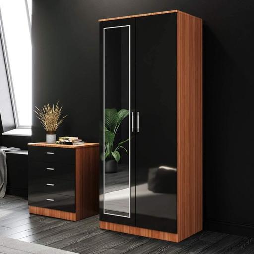 Buy & Sell West Midlands Sandwell - Photos for Black & Walnut Mirror Wardrobe 1780x760x450mm