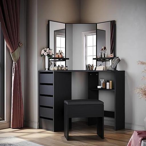 Buy & Sell West Midlands Sandwell - Photos for Black Corner Makeup Desk + Mirror + 5 Drawers