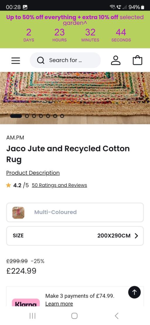 Buy & Sell West Midlands Dudley - Photos for Jaco Jute and Recycled Cotton Rug 200x290