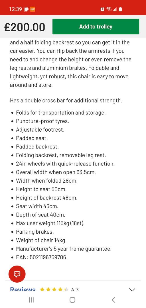 Buy & Sell Staffordshire South Staffordshire - Photos for lightweight self propelled wheelchair in bo