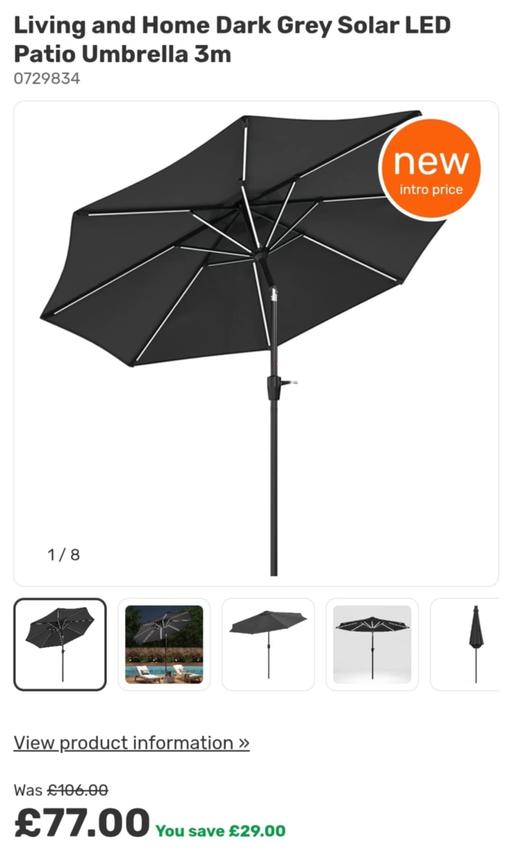 Buy & Sell West Midlands Dudley - Photos for Living and Home Dark Grey Solar LED Patio Umb