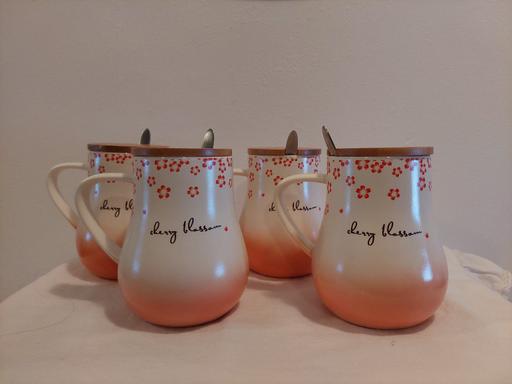 Buy & Sell West Midlands Wolverhampton - Photos for Cherry Blossom Mugs with spoon and lid (x4)