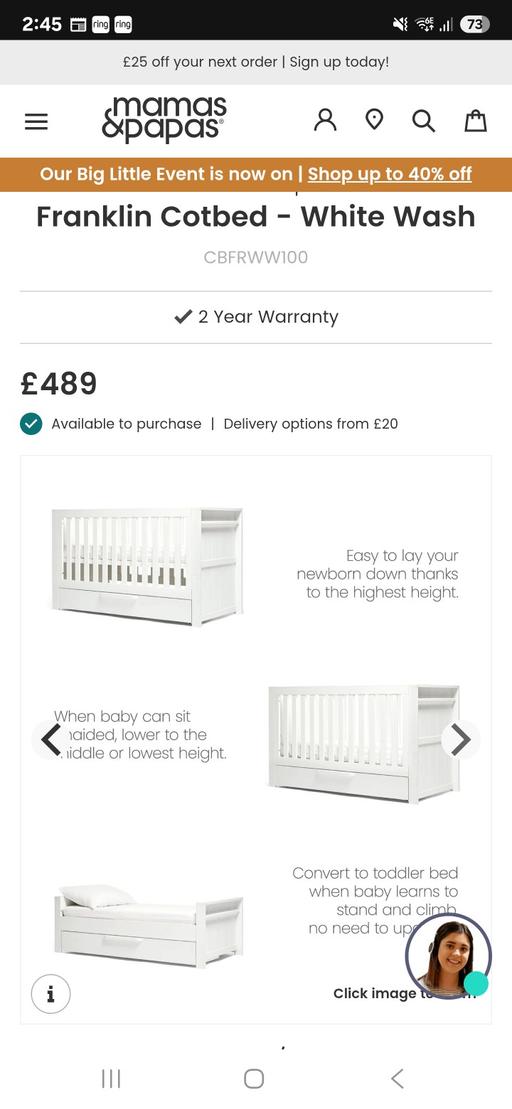 Buy & Sell Staffordshire Tamworth - Photos for Cot Bed Mama's and Papas