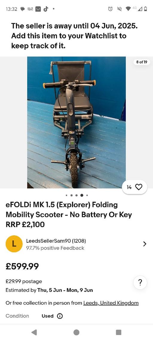 Buy & Sell West Midlands Walsall - Photos for efoldi MK1 folding mobility scooter x3