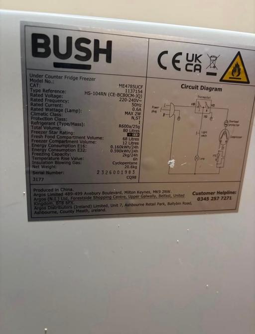 Buy & Sell Central London Waterloo - Central London - Photos for BUSH UNDERCOUNTER FRIDGE FREEZER