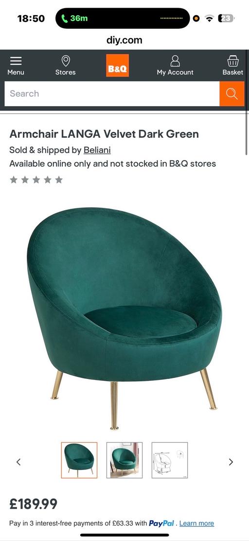 Buy & Sell West Midlands Dudley - Photos for Armchair LANGA Velvet Dark Green Rrp £190