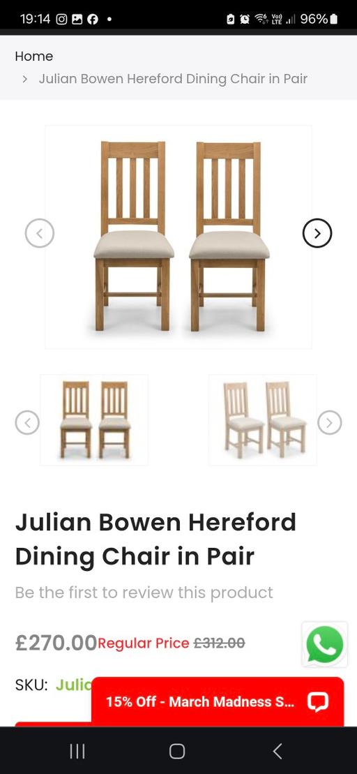 Buy & Sell West Midlands Sandwell - Photos for Julian bowen Hereford dining chair a pair
