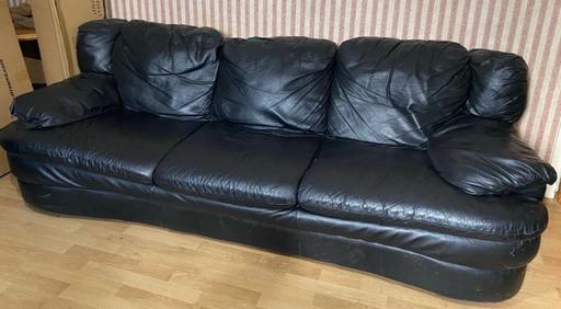 Buy & Sell North West London Temple Fortune - North West London - Photos for Three-Seater Black Leather Sofa (FREE)