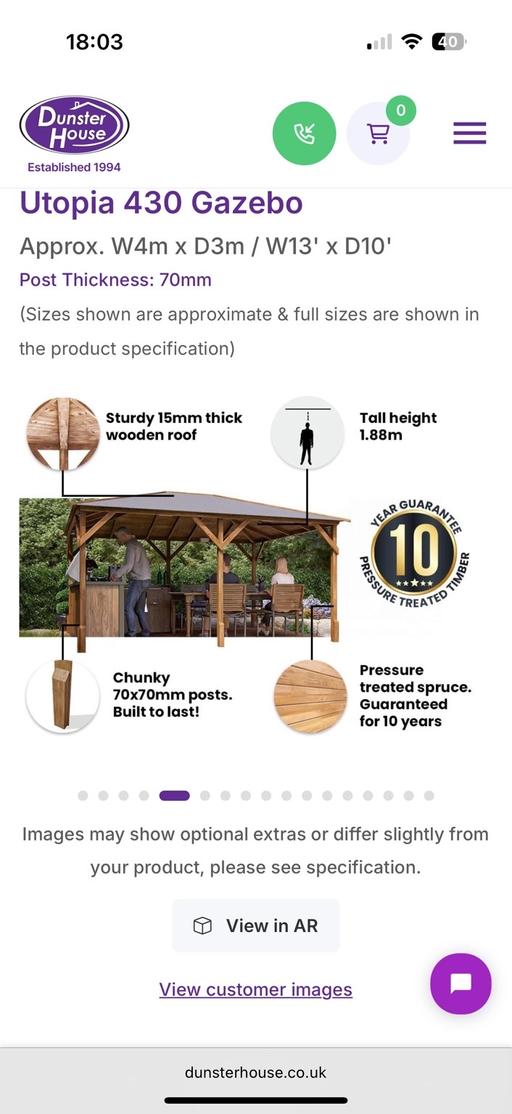 Buy & Sell Derbyshire Derby - Photos for Wooden gazebo from Dunster House 4mx3m
