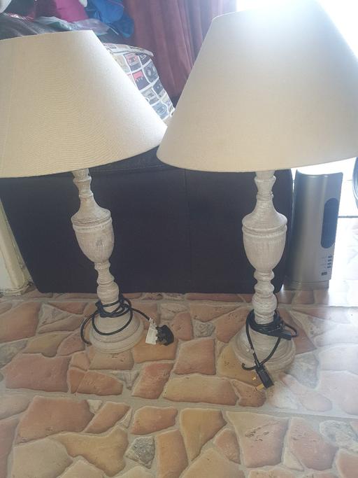 Buy & Sell West Midlands Dudley - Photos for Chalk Paint Wooden Lamp Stands & Beige Shades