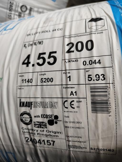 Buy & Sell Billericay Basildon - Photos for 3 rolls of Knauf 200mm loft insulation