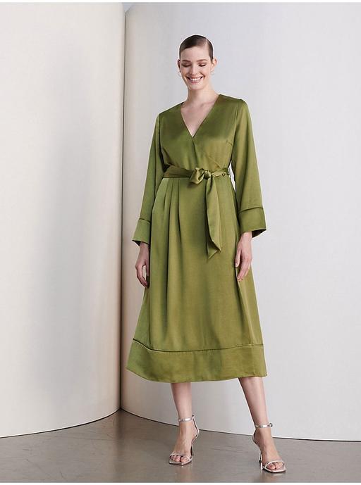 Buy & Sell West Midlands Birmingham - Photos for Long sleeved olive satin midi dress NEW UK12