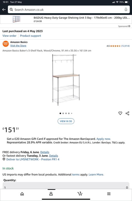 Buy & Sell Lancashire Preston - Photos for Amazon Basics 3 Shelf Bakers Shelve