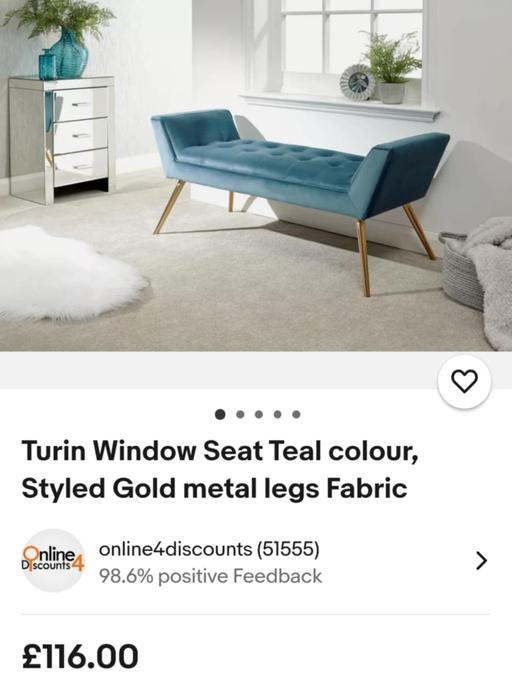 Buy & Sell Hurst Green Dudley - Photos for Turin Window Seat Teal colour, Styled Gold