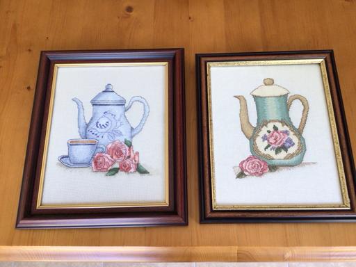 Buy & Sell Essington South Staffordshire - Photos for 2 Framed Cross Stitch Pictures Teapots