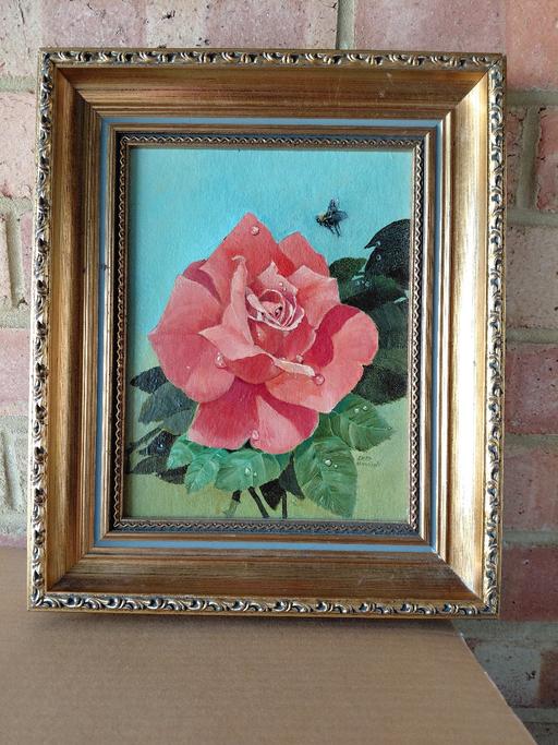 Buy & Sell Shirley South East London - Photos for OIL ON BOARD ROSES WITH RAINDROPS. SIGNED.