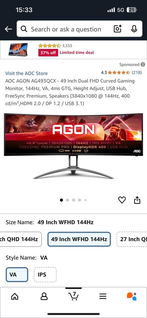 Buy & Sell East London Becontree - East London - Photos for Monitor AGON - 49 inch Curved