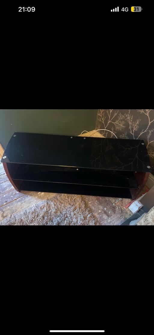 Buy & Sell Amblecote Dudley - Photos for Black glass tv stand with wooden sides