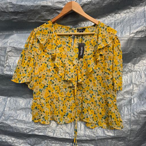 Buy & Sell Stourbridge Dudley - Photos for Boohoo Yellow Floral Ruffle Blouse UK 14