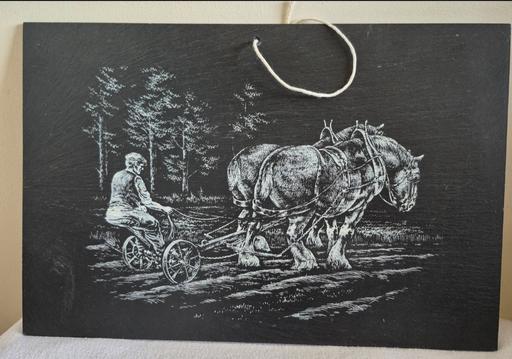 Buy & Sell Hixon Stafford - Photos for Horse Ploughing Scene, Engraved on Slate