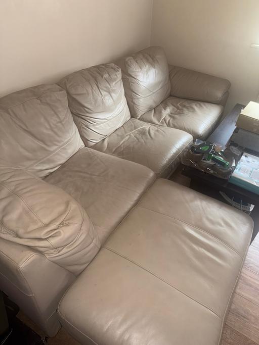 Buy & Sell Hornchurch Havering - Photos for 3 seater cream leather sofa with foot stool