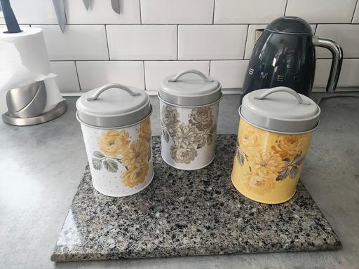 Buy & Sell Scholes Rotherham - Photos for 3 yellow /grey storage tins