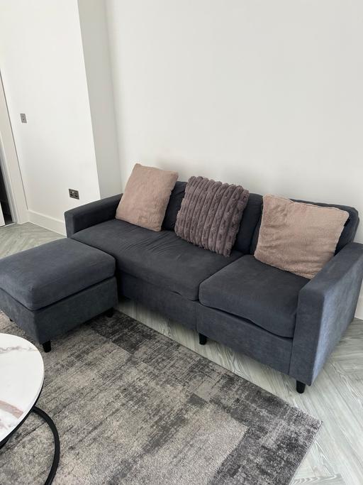 Buy & Sell Victoria Central London - Photos for 3-Seater Grey Sofa with Footstool (L-Shape)