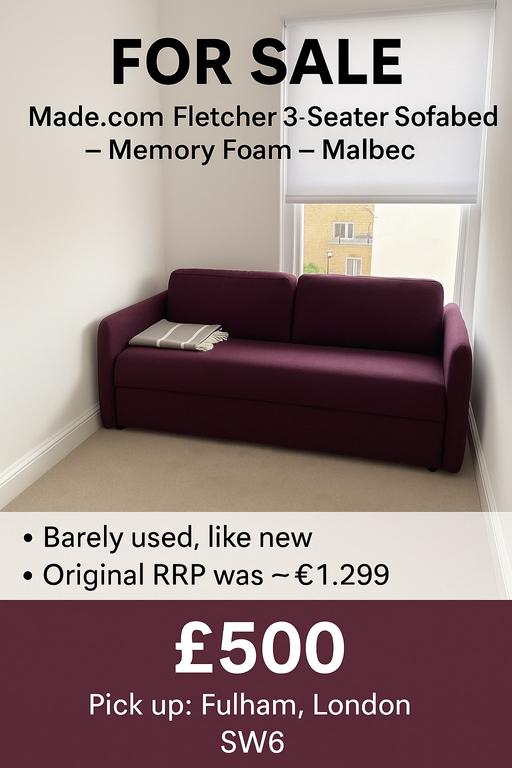 Buy & Sell Millbank Central London - Photos for 3-seater sofabed made.com Fletcher malbec