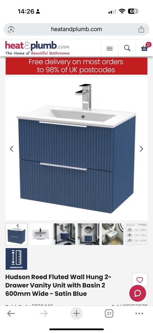 Buy & Sell Upton Park East London - Photos for Hudson Reed Fluted Wall Hung 2- Drawer Vanity